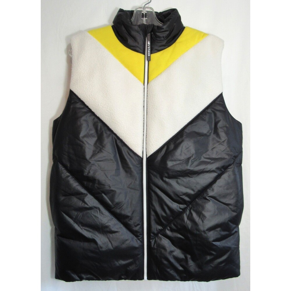 New Balance Staud Black Yellow & White Mixed Media Puffer Vest Size Small EUC